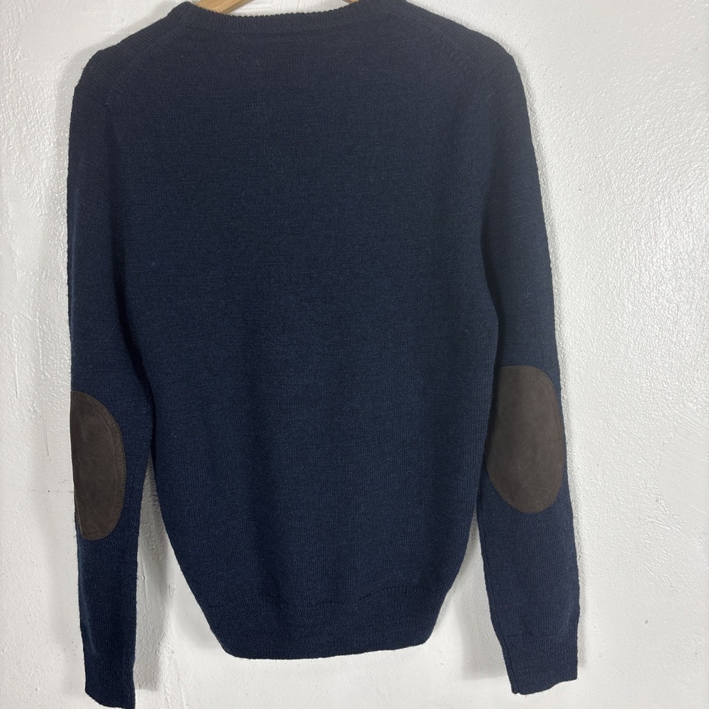 J Crew Sweater Mens Medium Slim Blue Merino Wool Elbow Patch‎ Preppy Modern